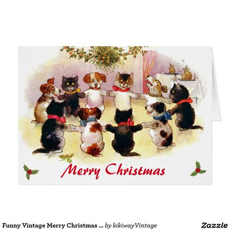 Funny Vintage Merry Christmas Cats and Dogs Holiday Card | Zazzle.com ...