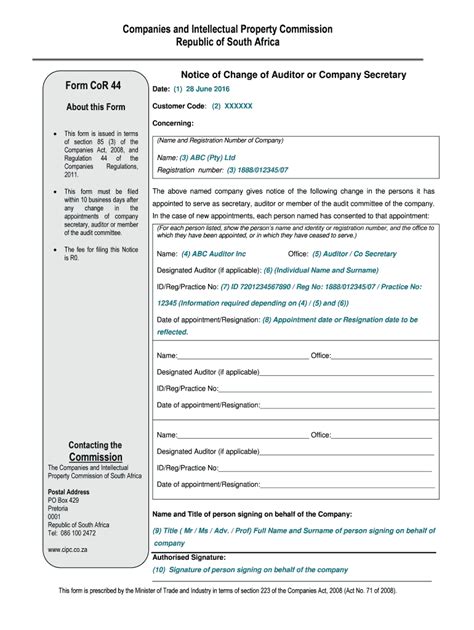 2017-2024 Form ZA CIPC CoR 44 Fill Online, Printable, Fillable, Blank ...