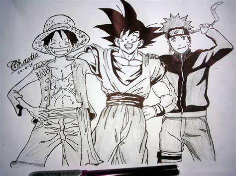 Luffy~Goku~Naruto by MRChaoticTemptation | Naruto sketch, Luffy, Goku