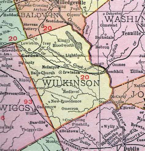 Wilkinson County, Georgia, 1911, Map, Irwinton, Gordon, McIntyre ...