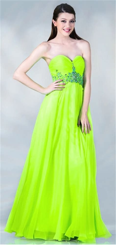 2015 New Chiffon Dress Bright Green Evening Dresses Women Dress Long ...