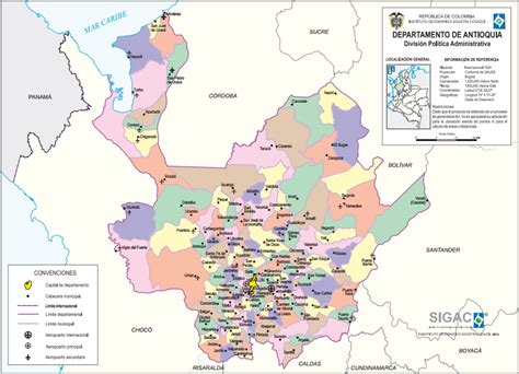 Mapa de Antioquía con municipios - Departamento de Colombia para ...