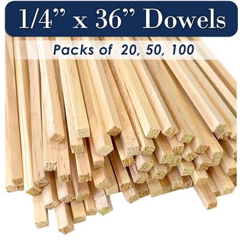 Square Wooden Dowels, 1/4 x 36 Inch, Natural Pine-S-DOWEL-14