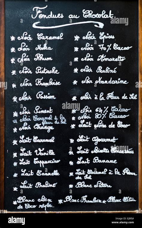 Chalkboard sidewalk cafe menu in Paris, France Stock Photo - Alamy