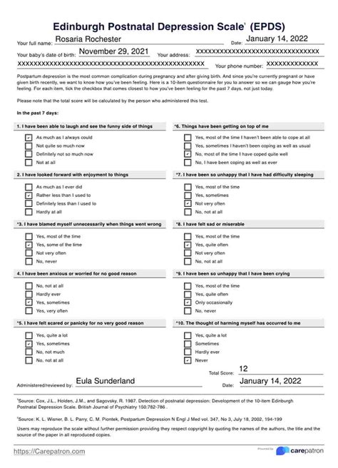 Edinburgh Postnatal Depression Scale (EPDS) & Example | Free PDF Download