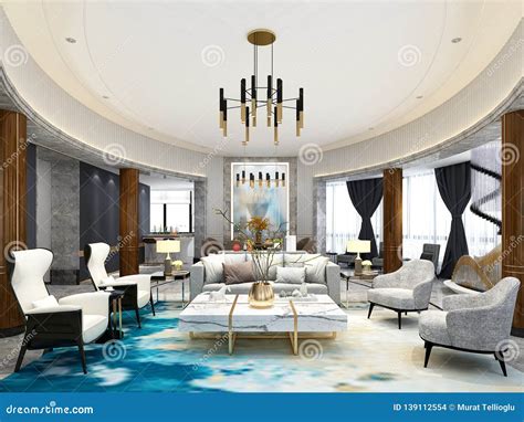 3d Render of Post Modern Living Room Stock Illustration - Illustration ...