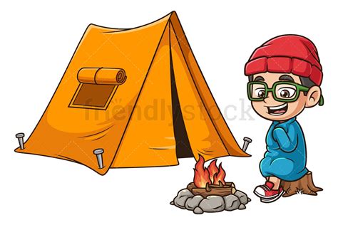 Kid Camping Cartoon Clipart Vector - FriendlyStock