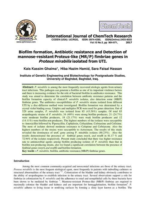 (PDF) Biofilm formation, Antibiotic resistance and Detection of mannose ...