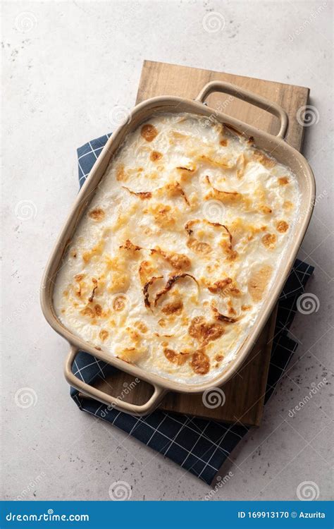 White Fish Casserole with Sour Cream and Onion Stock Photo - Image of ...