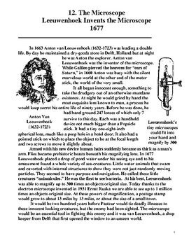 Invention of the Microscope 1677 Leeuwenhoek 1 page literacy article w ...