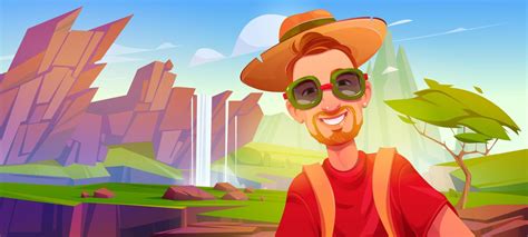 Tourist man with happy smiling face in sunglasses 13396383 Vector Art ...