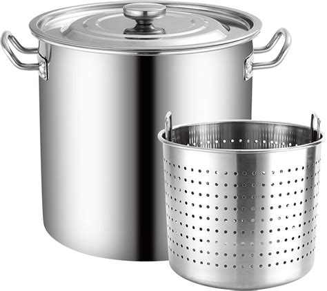 Heavy Duty Stock Pot with Cover And Strainer Basket, 35L Stainless ...