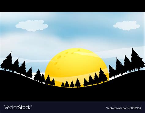 Silhouette of a full moon with trees Royalty Free Vector