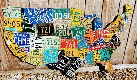 Large Cutout License Plate Map Art All 50 States - Etsy