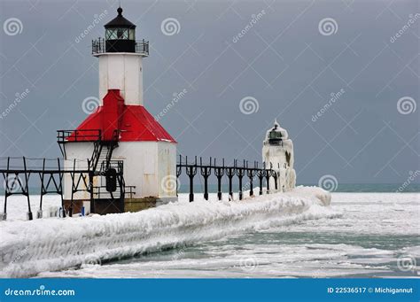 Ice Covered St. Joseph Lighthouse Michigan USA Royalty Free Stock ...