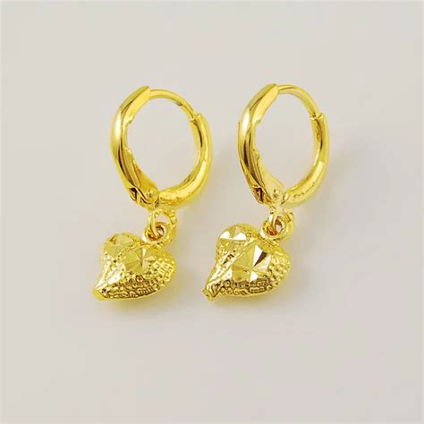 24K Gold Plating Heart Earring Shinny Gold Color,Drop Earrings,2018 ...