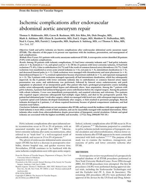 Ischemic Complications After Endovascular Abdominal Aortic Aneurysm ...