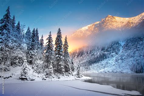 Winter mountain landscape at sunrise Stock Photo | Adobe Stock