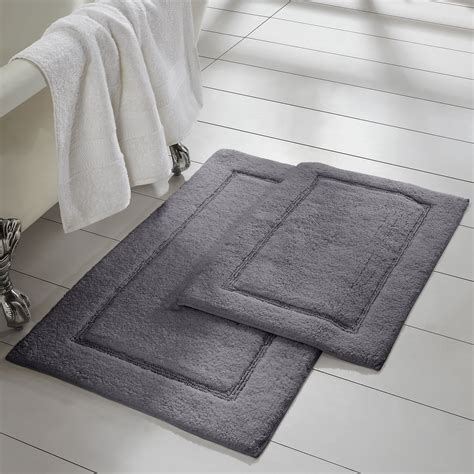 2 Piece Non-Slip Cotton Bath Rug Set, 17" x 24" & 21" x 34", Charcoal ...