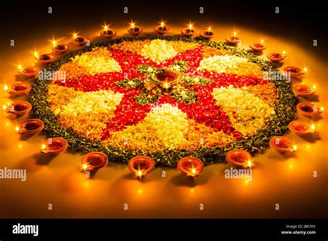 Deepavali Festival Lighting Diya Rangoli Design Celebration Stock Photo ...