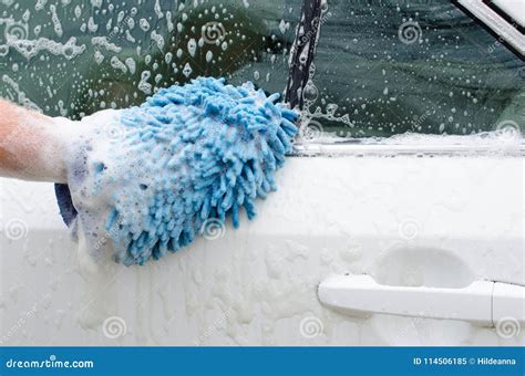 Car Wash by Hand. Soap Suds and Washing Mitt. Stock Image - Image of ...