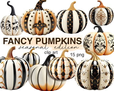 Neutral Black White Pumpkins Clipart Bundle,autumn Png Graphic for ...