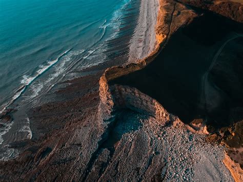 3762x2822 rock, formation, drone view, dji, sea, orange, water, drone ...