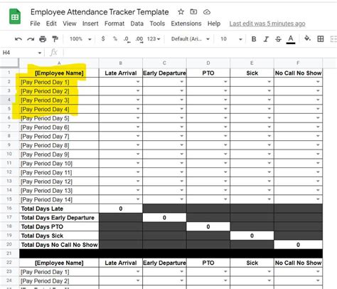 Employee Attendance Sheet