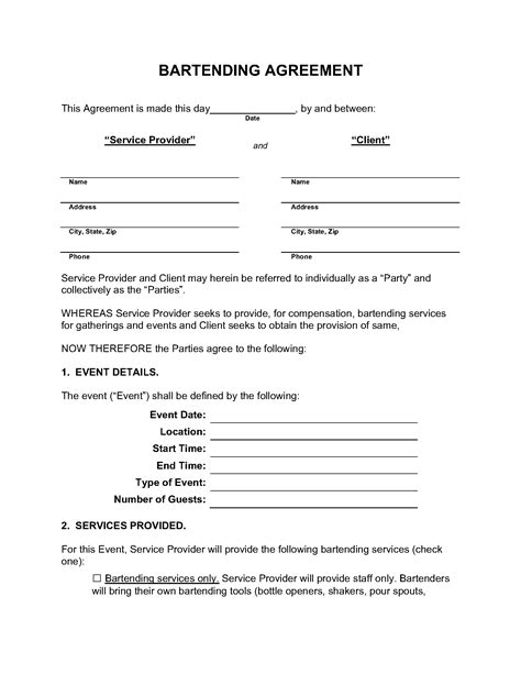 Free Bartending Contract - PDF | Word – eForms