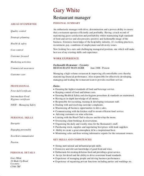 Sample Resume Restaurant Manager - Free Samples , Examples & Format ...