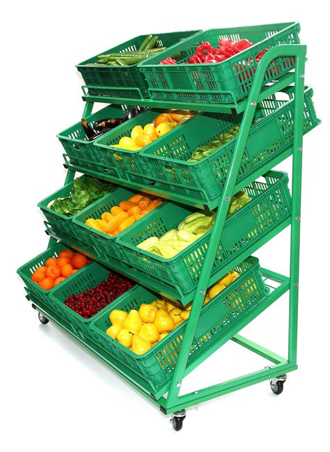 4 Tier Green Mobile Fruit & Veg Display 1300mm | Vegetable shop, Fruit ...