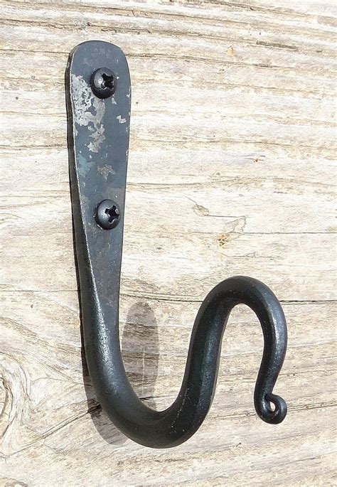 2 Hand Forged Hooks 3.5 Wrought Iron Kitchen Towel Hanger Coat Hat Belt ...