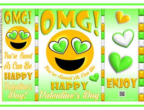 Printable Emoji Heart Valentine's Day Greetings Treat Gift Bags Green ...