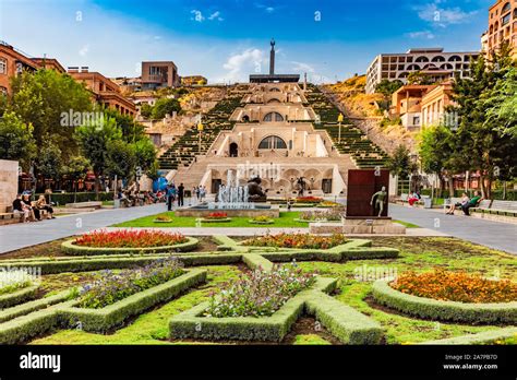 Yerevan , Armenia - August 16, 2019 : Cascade Complex monument landmark ...