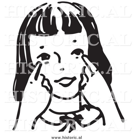 Historical Clipart of a Girl Pointing Towards Her Eyes - Black and ...