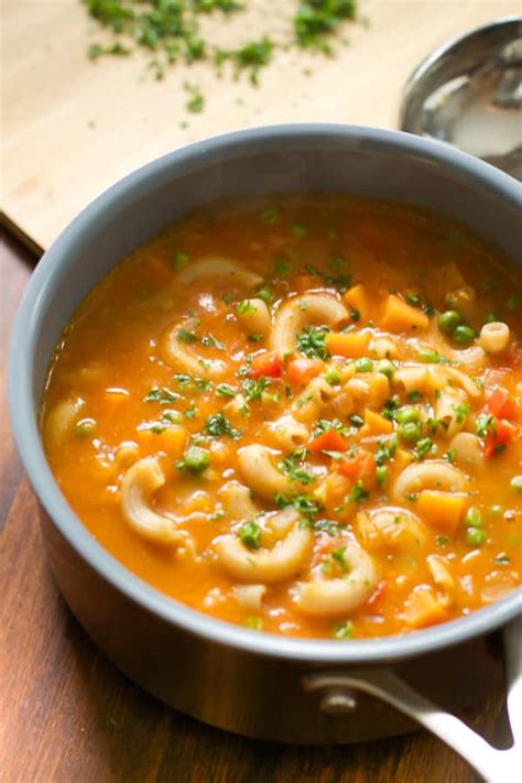 Pasta Soup with Sweet Potato and Peas - Primavera Kitchen