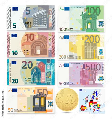 Euro banknotes. Money coins. Vector illustration. Stock Vector | Adobe ...