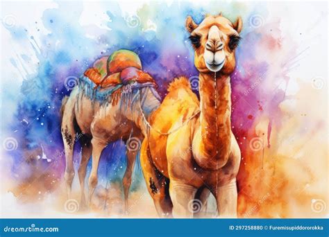 Watercolor Camel Watercolor Realistic Camel Desert Stock Illustration ...