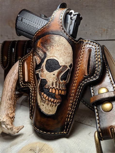 Custom 1911 Skull Holster with Thumb Strap Retention