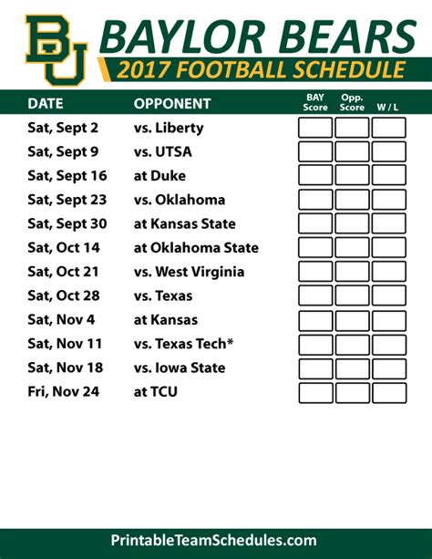 Baylor Football Schedule - BrianaLarkin