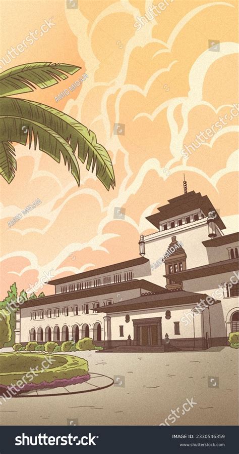 Bandung City Iconic Landmarks Building Vector Stock Illustration ...