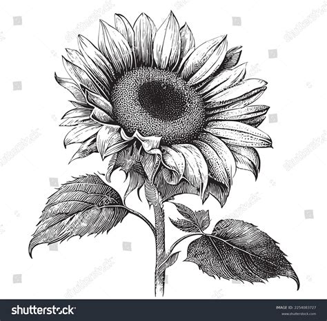 Sunflower Flower Sketch Hand Drawn Line Stock Vector (Royalty Free ...