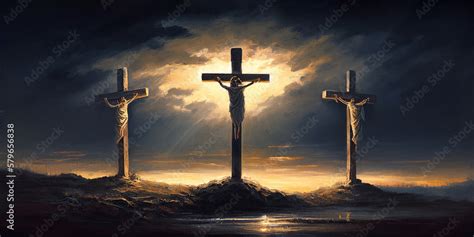 Three crosses on Calvary oil painting symbolic of the crucifixion of ...