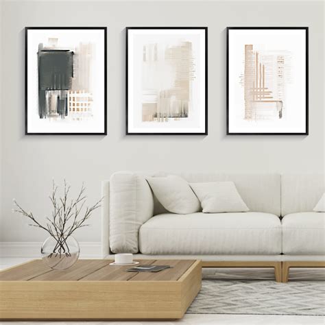 Canvas Wall Art, Set of 3 Framed Art Prints, Abstract Painting, Neutral ...