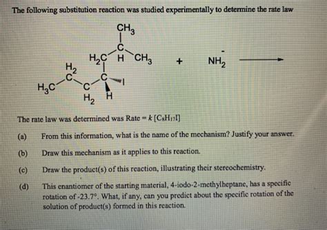 Solved The following substitution reaction was studied | Chegg.com