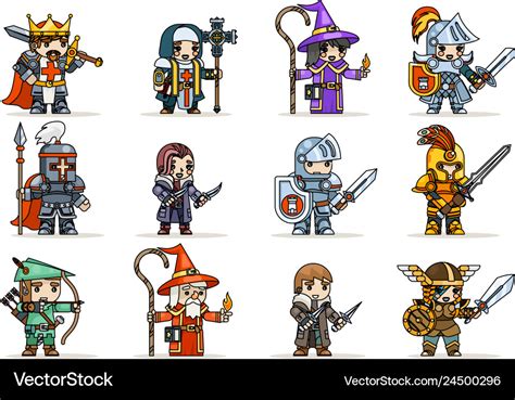 Lineart fantasy set rpg game heroes character Vector Image