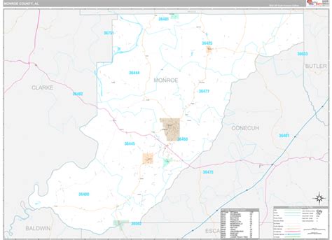 Monroe County, AL Zip Code Map - Premium