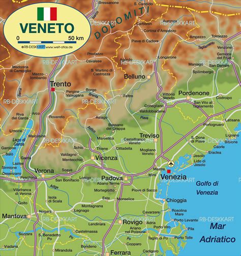 Map of Veneto (State / Section in Italy) | Welt-Atlas.de