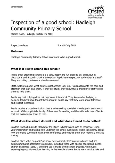 Ofsted - Hadleigh Community Primary School