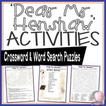 Dear Mr Henshaw Activities Cleary Crossword Puzzle and Word Search